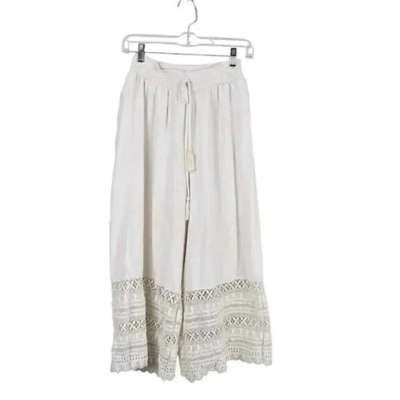 American Eagle Wide Leg Pants with Crochet Bottom Boho Crop Cream Size  Small - Picture 4 of 9